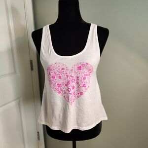White Lace Tank Top with Pink Heart